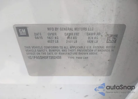 2015 Chevrolet Cruze Ls Auto from USA, damaged, VIN 1G1PA5SH5F7262438